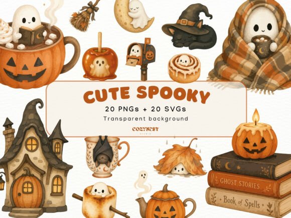 A Cute Spooky Watercolor Bundle for Seasonal Branding