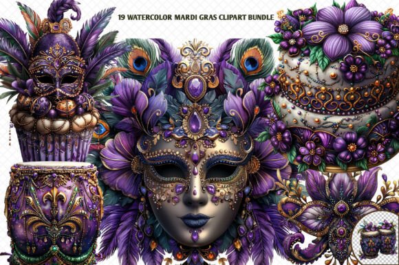 A Festive Watercolor Mardi Gras Graphics Bundle for Crafters