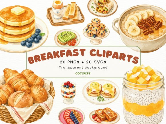 Breakfast Watercolor Graphics: Illustrations for Food Creators