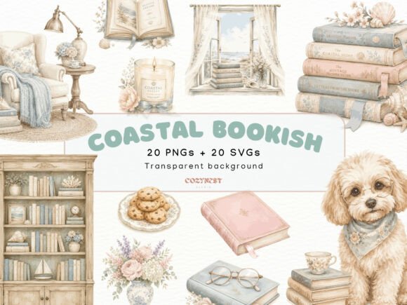 Coastal Bookish Clipart Bundle for Crafts & Illustrations