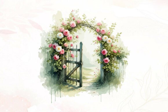 Garden Gate Arch: A Watercolor Graphic for Product Design