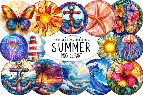 Summer Round Stained Glass Graphics for Creative Entrepreneurs