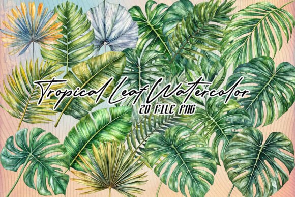 Summer Tropical Leaf Watercolor Clipart for Embroidery Projects