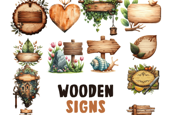Watercolor Clipart Wood Signs for Authentic Branding