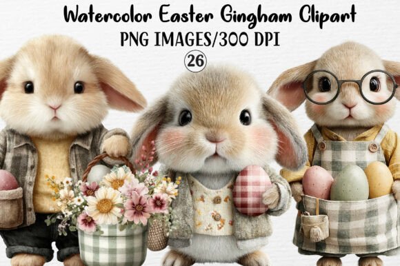 Watercolor Easter Gingham Clipart Graphics
