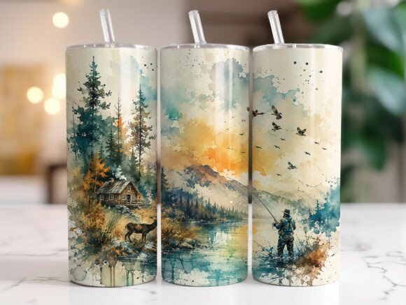 Watercolor Hunting Fishing Design for Everyday Embroidery