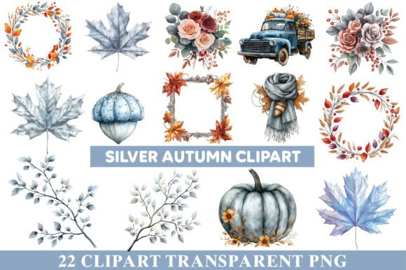 Watercolor Silver Autumn Graphics for Elegant Brand Identity